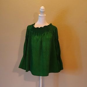 Green off Neckline  blouse for women .